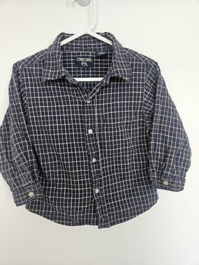Cherokee Boys Navy Blue Plaid Flannel Button Down Shirt Size 3T🩷